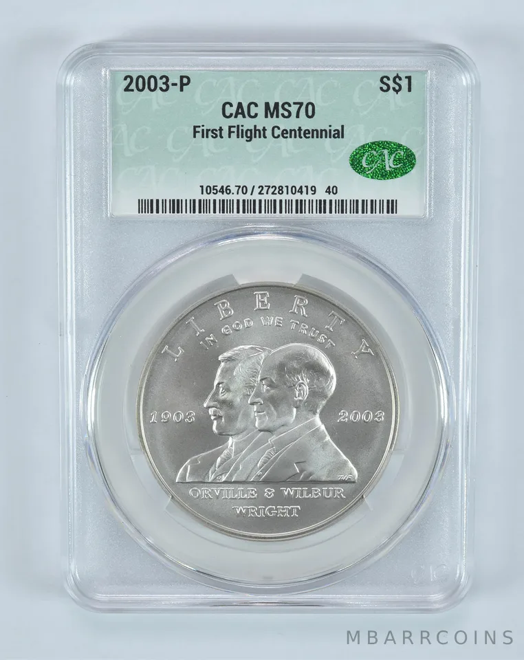 2003-P First Flight Commemorative Silver Dollar MS70 CAC CACg