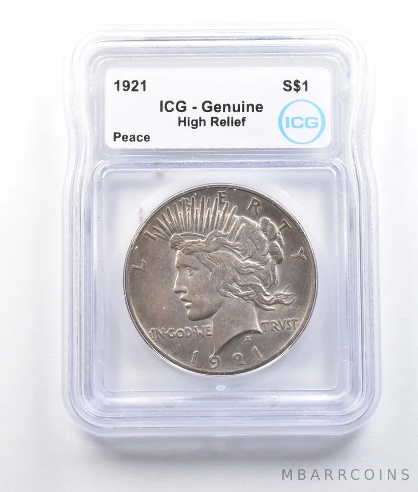 1921 Peace Silver Dollar High Relief Genuine ICG *2737