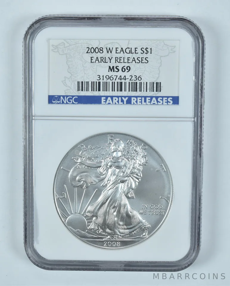 2008-W Burnished Silver Eagle Early Releases MS69 NGC Blue Label