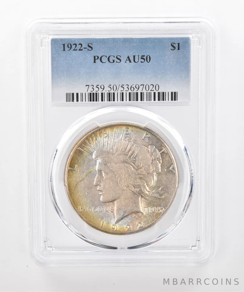 1922-S Peace Silver Dollar AU50 PCGS Beautiful Tone *1463