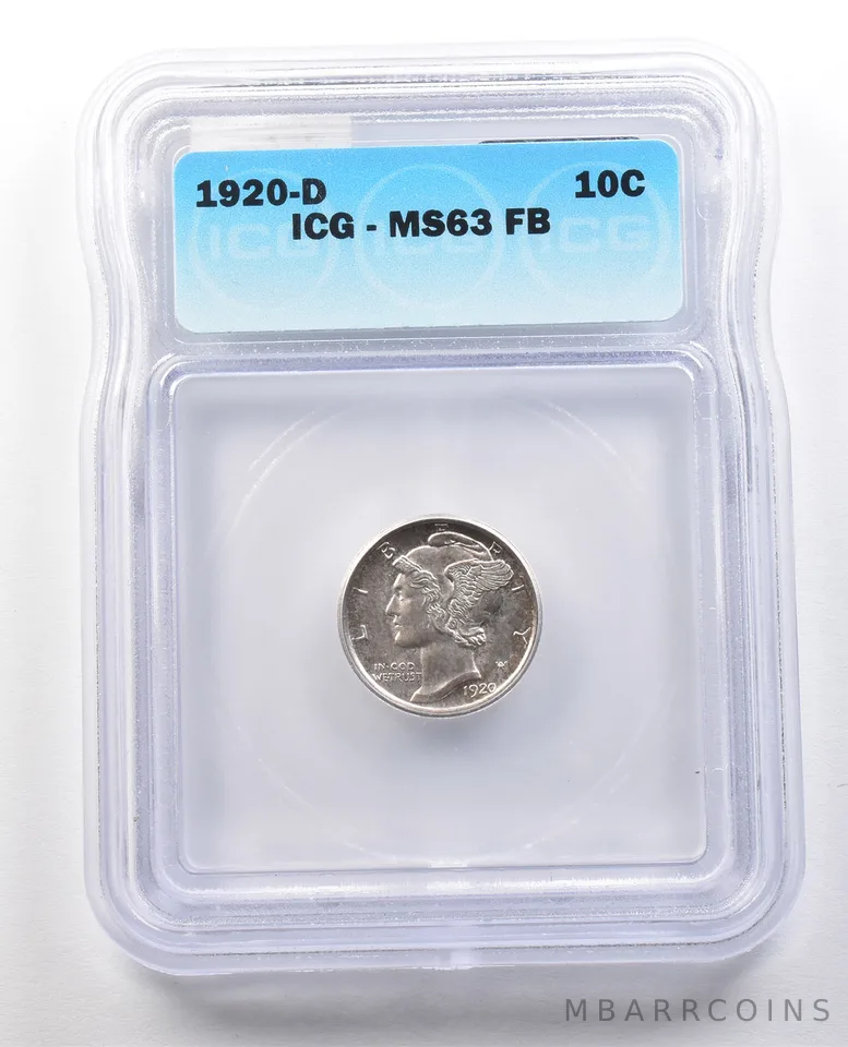 1920-D Mercury Dime MS63 FB ICG a1203