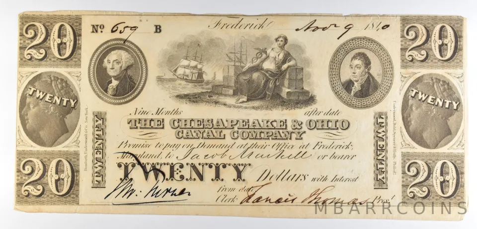 1840 $20 Frederick MD Chesapeake & Ohio Canal Company Obsolete Note *8507
