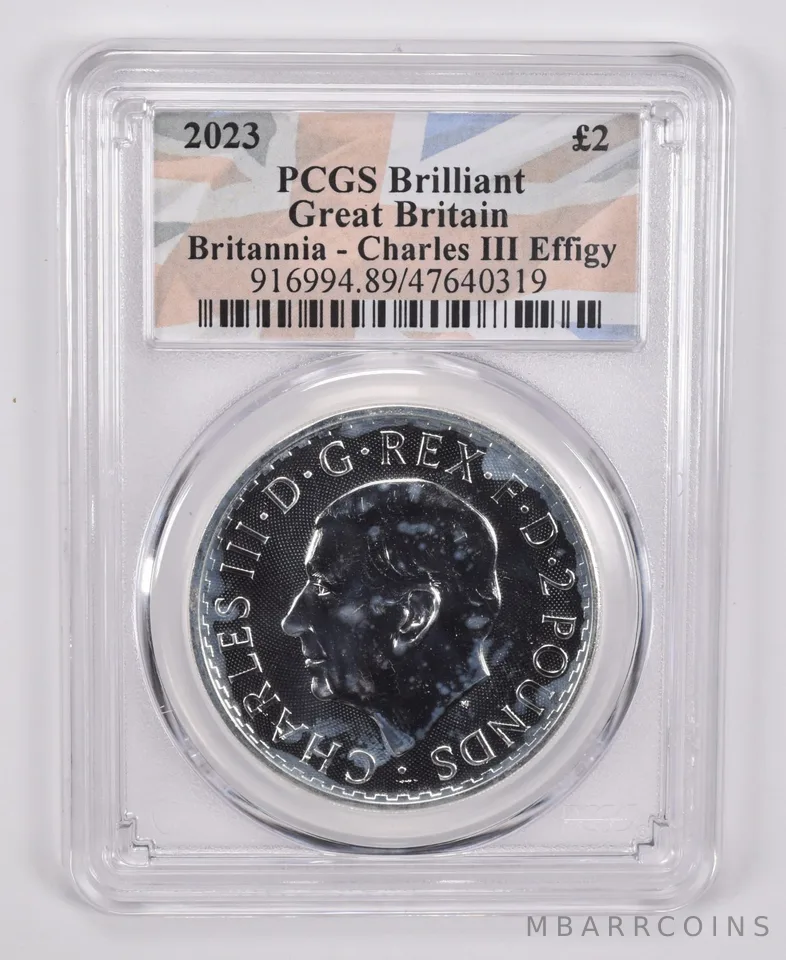 2023 Great Britain 2 Pound Britannia Charles III BU PCGS Union Jack Label