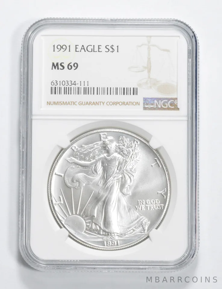 1991 American Silver Eagle MS69 NGC Brown Label