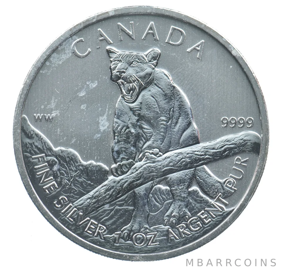Better Date 2012 Canada 5 Dollars 1 Oz. Silver Cougar World Coin- Silver *789