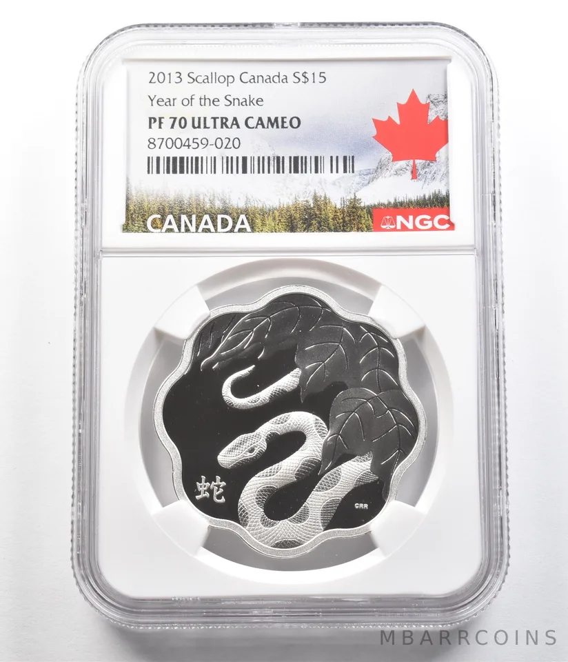 2013 Canada 15 Dollars Silver Scallop Year Of The Snake PF70 UCAM NGC *7348