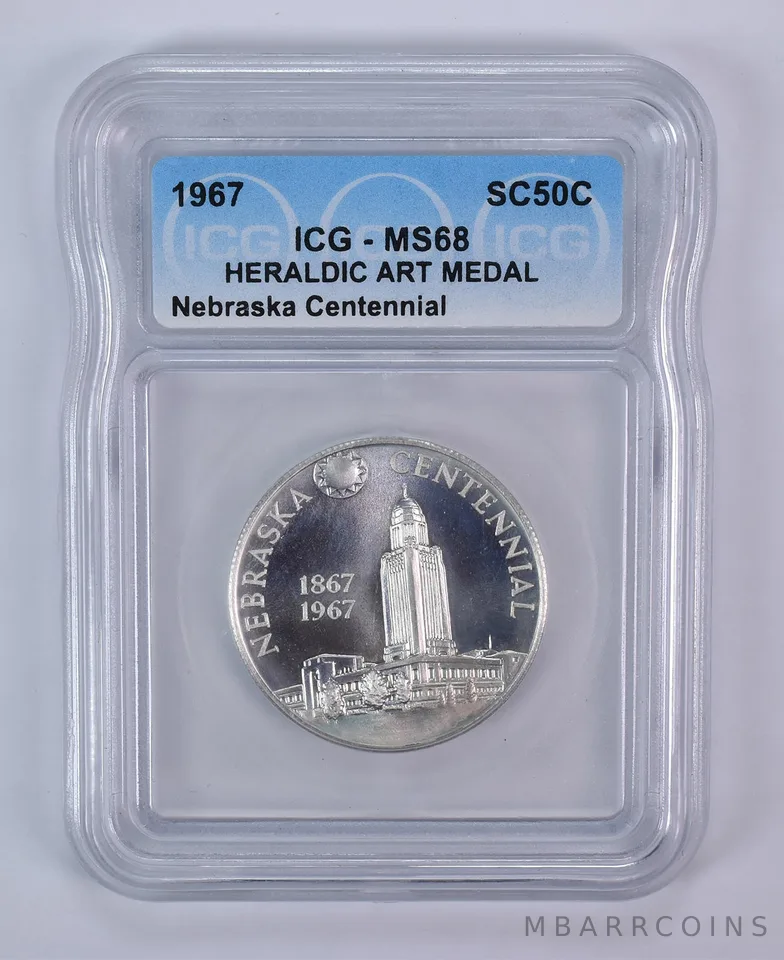 1967 So Called Half Dollar Nebraska Centennial MS68 ICG