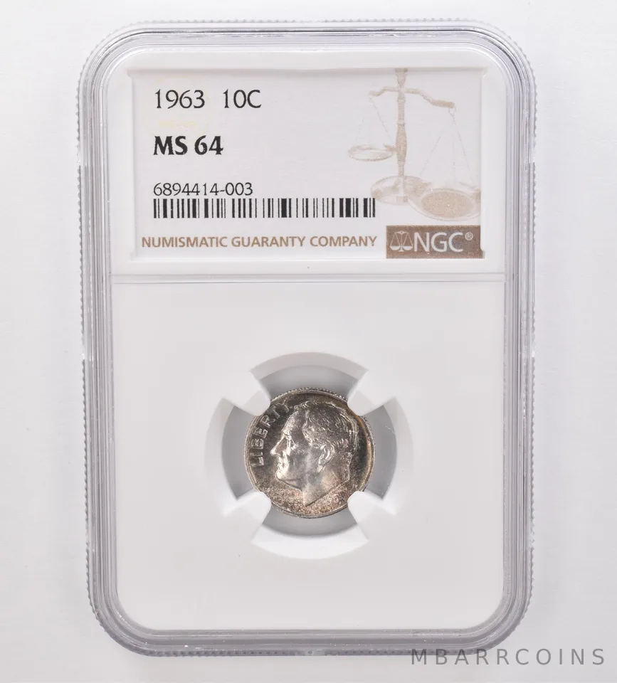 1963 Roosevelt Dime MS64 NGC Beautiful Tone *9873