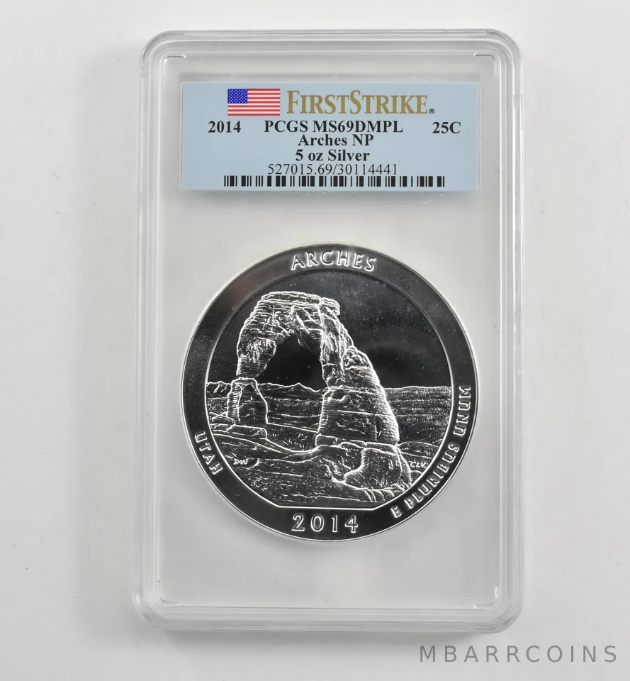 2014 5 Oz Silver Quarter America The Beautiful Arches MS69 DMPL PCGS *1742