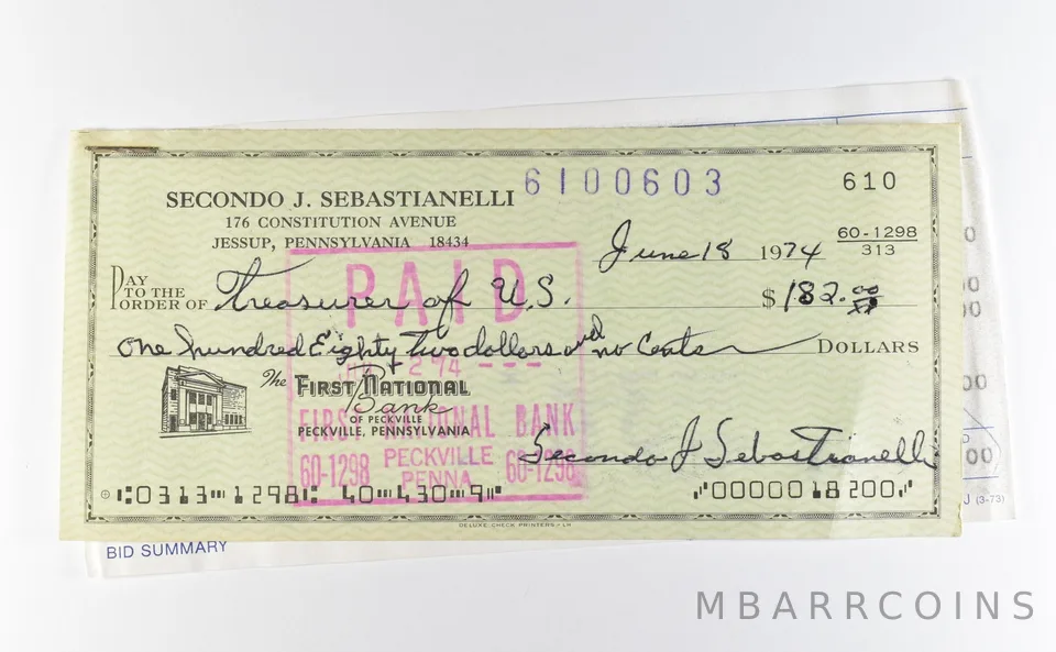 1974 $16 Check GSA Morgan Dollar CC Purchase Receipt *9795