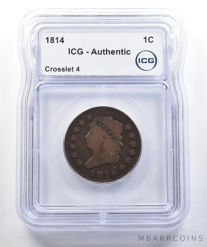 1814 Classic Head Large Cent Crosslet 4 Authentic ICG *7765