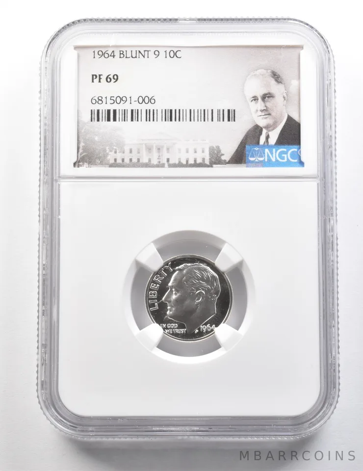 1964 Roosevelt Dime Blunt 9 PF69 NGC *9511