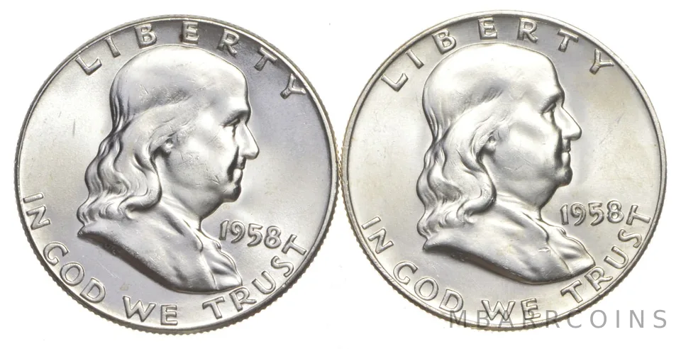 Choice Unc 1958 P+D Franklin Half Dollar Gem BU Collection Lot Set
