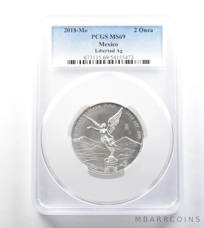 2018 Mo Mexico 2 Onza Silver Libertad MS69 PCGS a3323