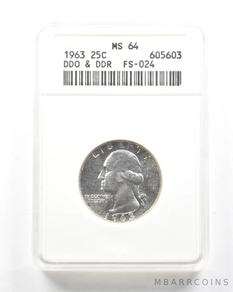 1963 Washington Quarter DDO & DDR FS-024 MS64 ANACS a2018