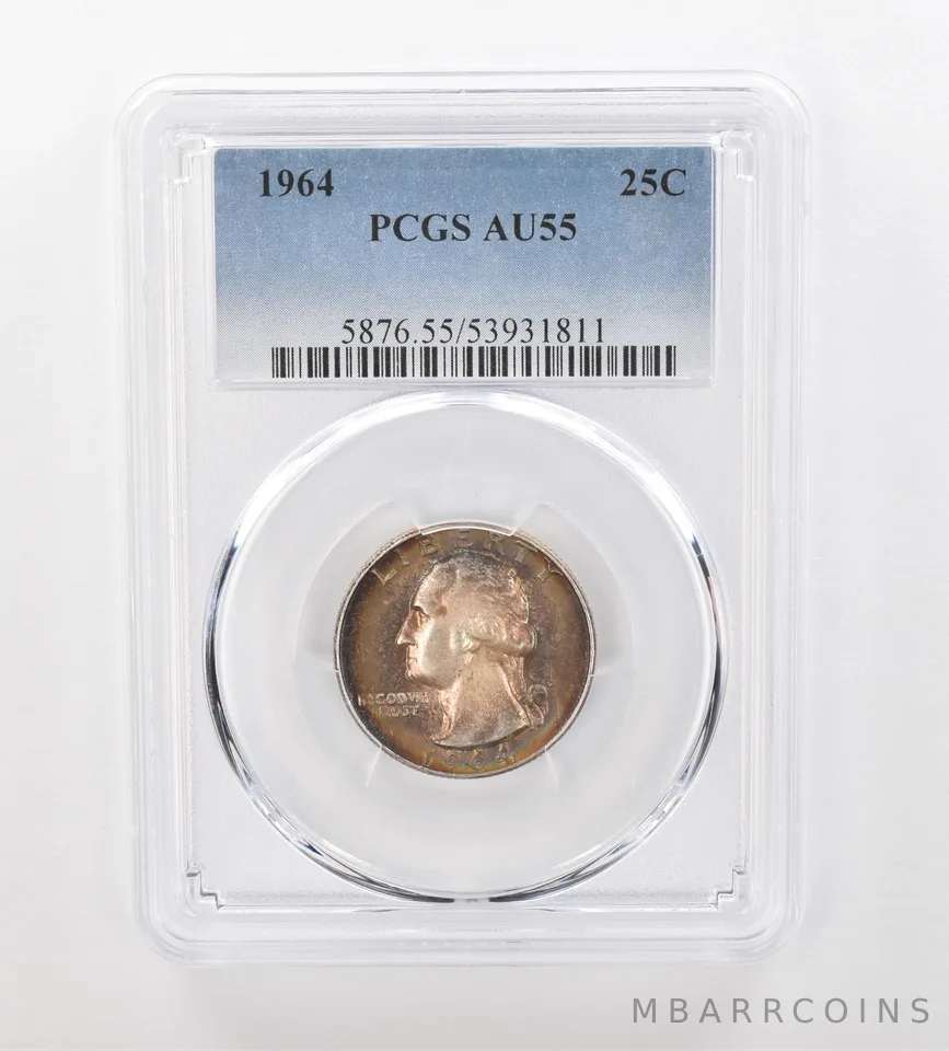 1964 Washington Quarter AU55 PCGS Beautiful Tone *0949