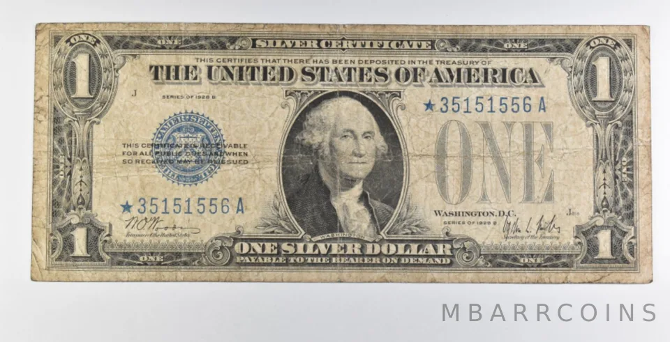 1928 B $1 US Silver Certificate Star Error Blue Seal *7936