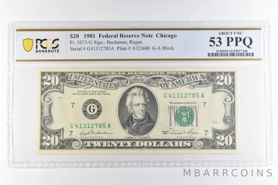 1981 $20 Chicago IL FRN Fr#2073-G About Unc 53 PPQ PCGS *6877