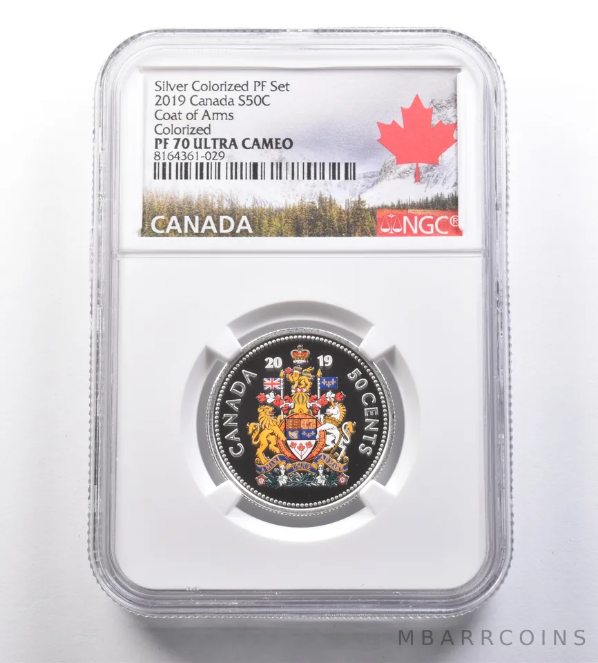 2019 Canada 50 Cents Silver Colorized PF Set Coat Of Arms PF70 UCAM NGC *7086