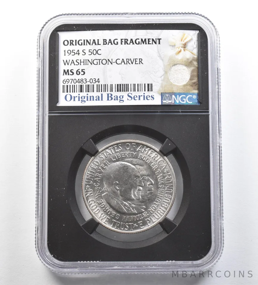 1954-S Washington Carver Half Dollar Original Bag Fragment MS65 NGC *7140
