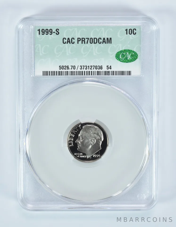 1999-S Roosevelt Dime PR70 DCAM CAC CACg