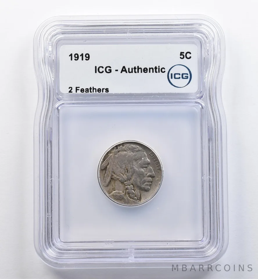 1919 Indian Head Buffalo Nickel 2 Feathers Authentic ICG *9001