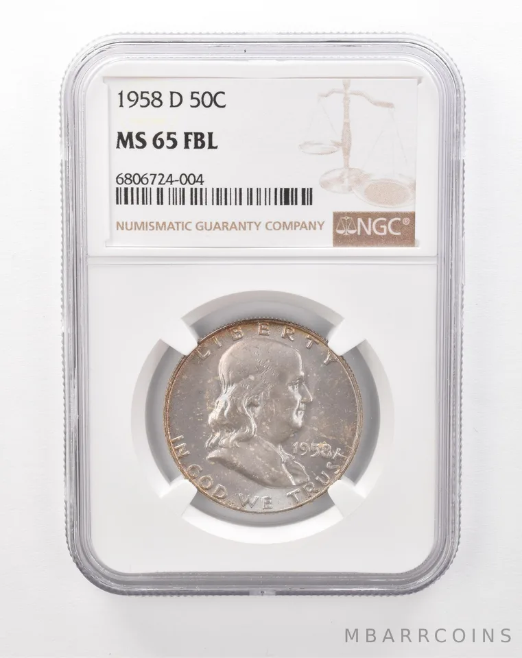 1958-D Franklin Half Dollar MS65 FBL NGC Beautiful Tone *0189