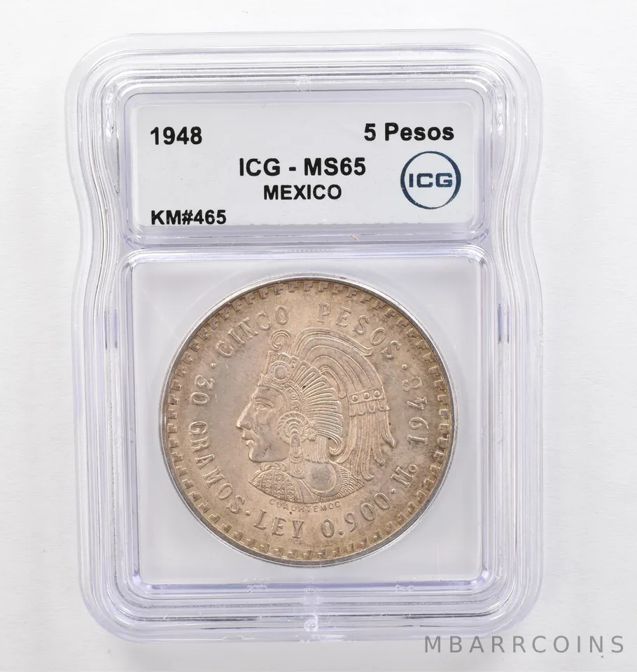 1948 Mo Mexico 5 Pesos KM#465 MS65 ICG Beautiful Tone *0277