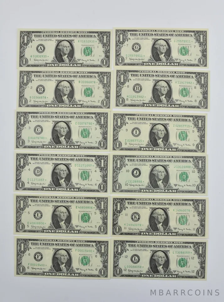 Lot (12) 1963 A $1 District Set Star Note FRN *1740