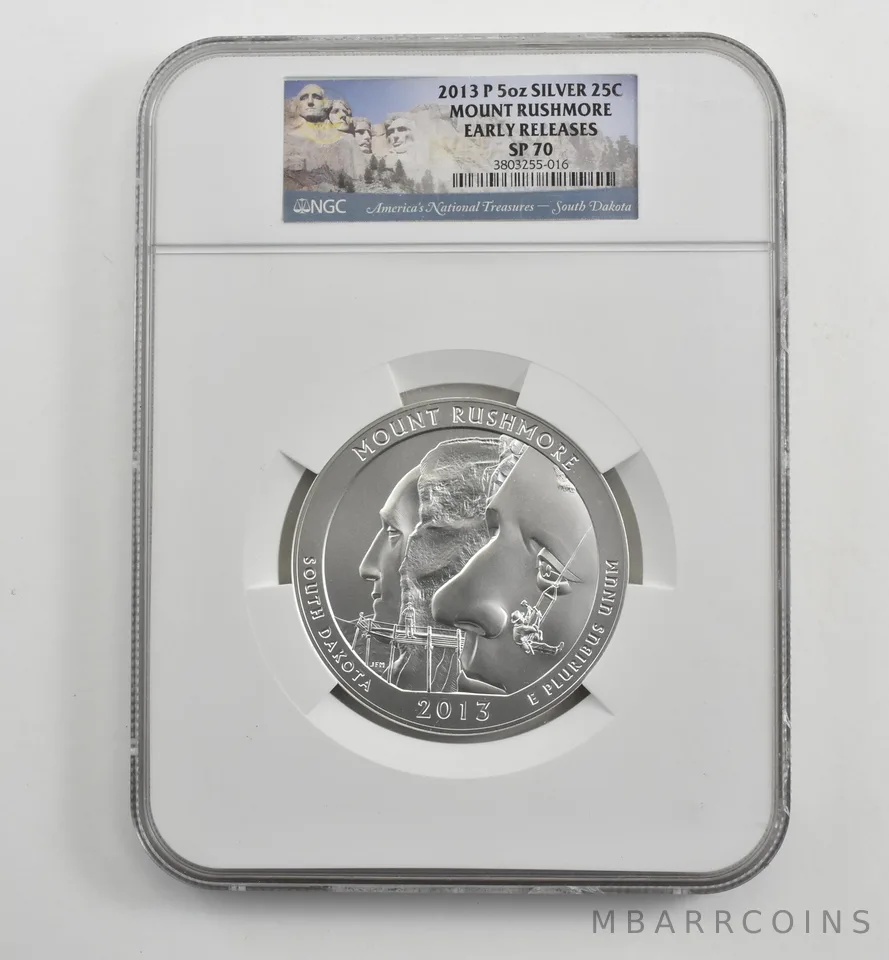 2013-P 5 Oz Silver Quarter ATB Mount Rushmore ER SP70 NGC *1586