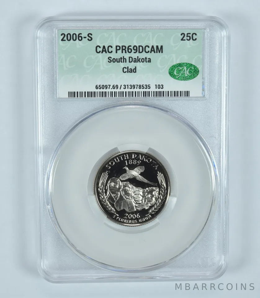 2006-S Washington State Quarter South Dakota CLAD PR69 DCAM CAC CACg