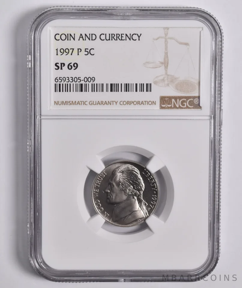 1997-P Jefferson Nickel Coin & Currency SP69 NGC Brown Lbl