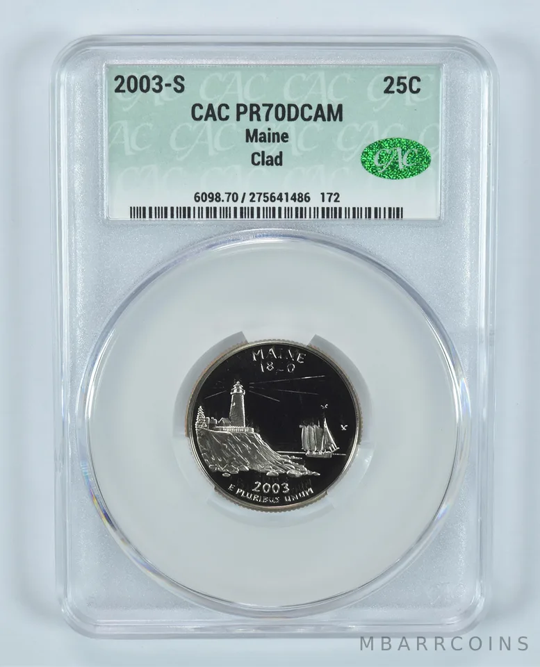 2003-S Washington State Quarter Maine CLAD PR70 DCAM CAC CACg