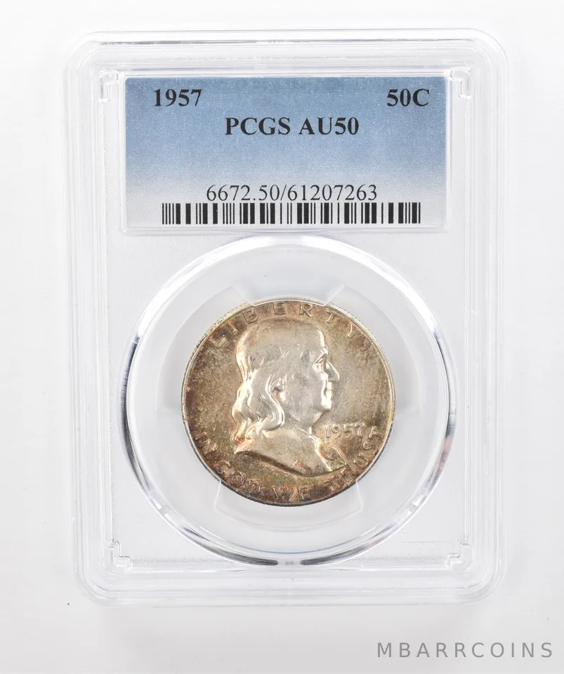 1957 Franklin Half Dollar AU50 PCGS Beautiful Tone *1458