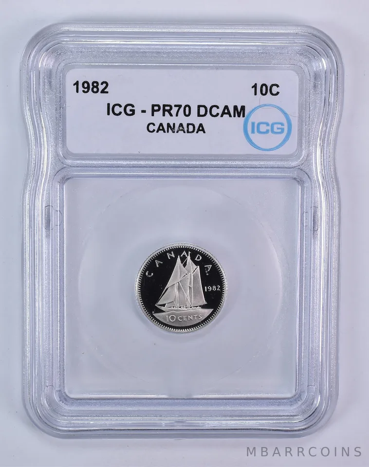 1982 Canada 10 Cents Bluenose PR70 DCAM ICG