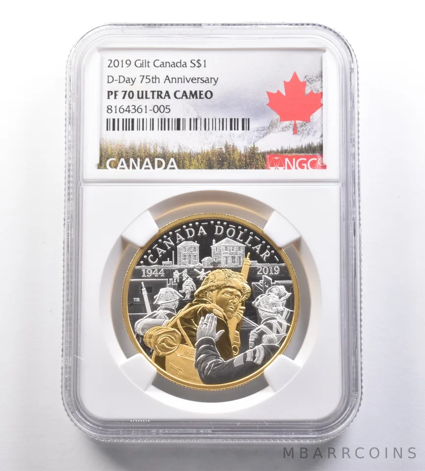 2019 Canada 1 Dollar Gilt Silver D-Day 75th Anniversary PF70 UCAM NGC *7111