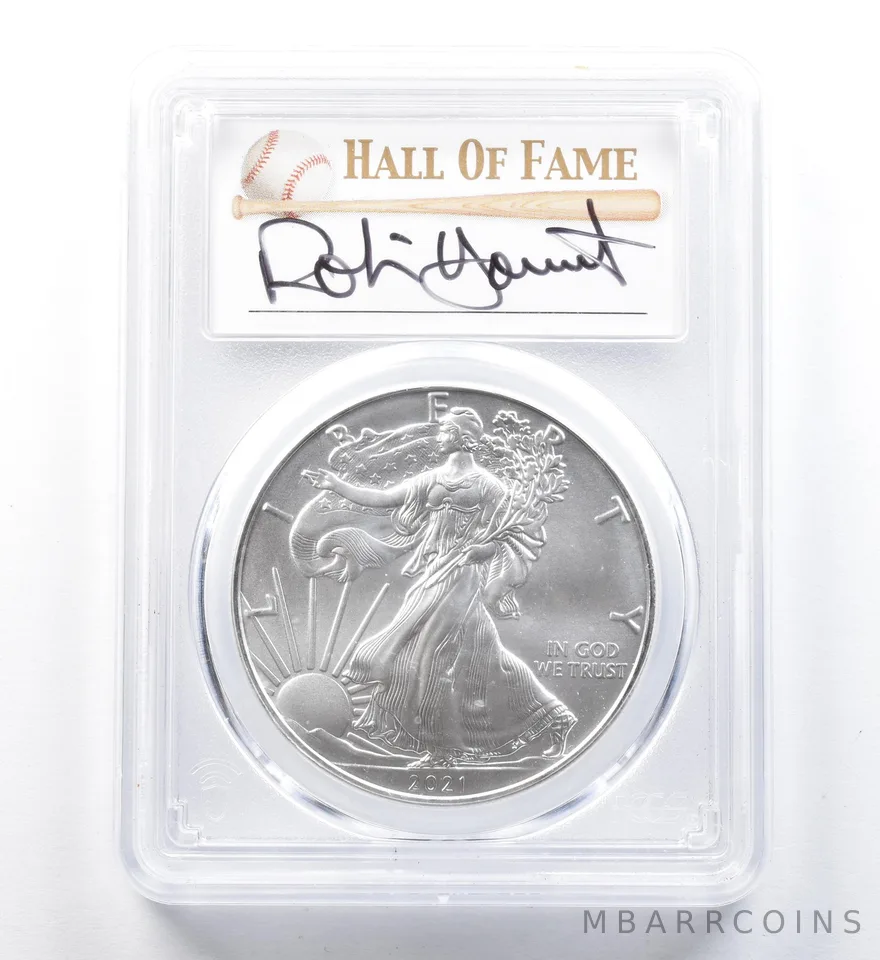 2021 American Silver Eagle Type 1 Robin Yount FDOI MS70 PCGS a1286