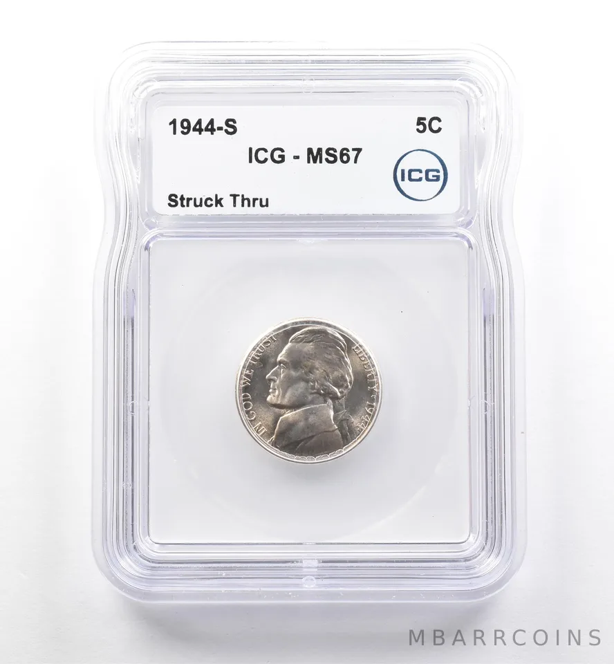 1944-S Jefferson Nickel Mint Error Struck Thru MS67 ICG *7509