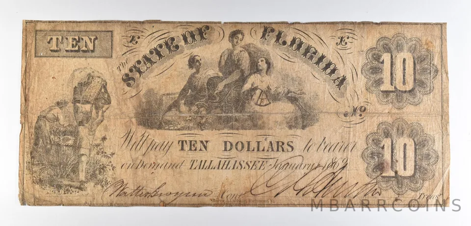 1862 $10 Tallahassee FL Obsolete Note *8607