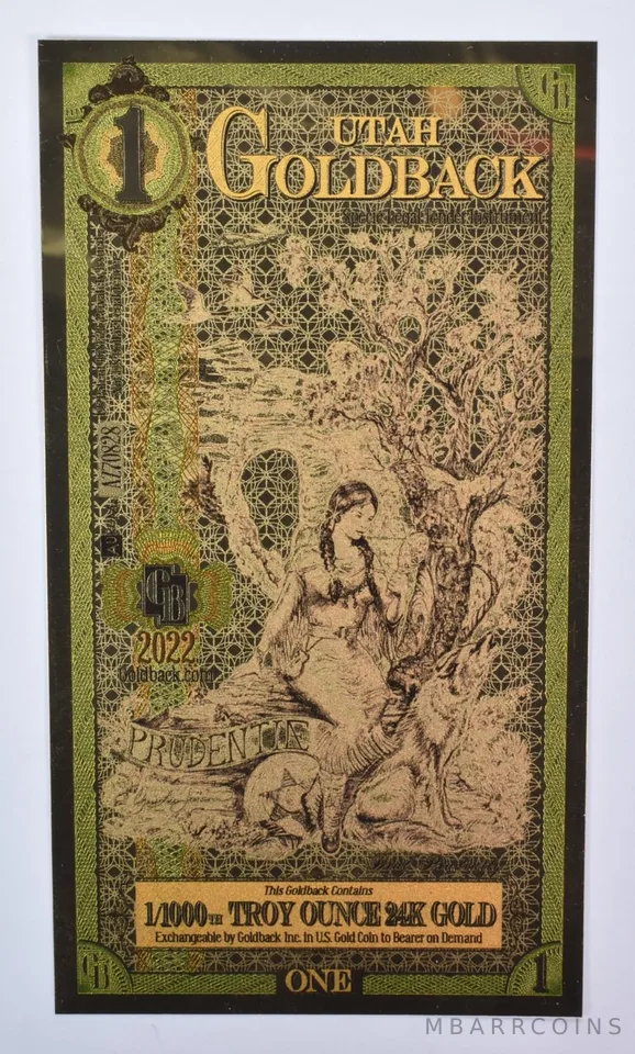 2022 1/1000th Troy Oz Gold 1 Utah Goldback