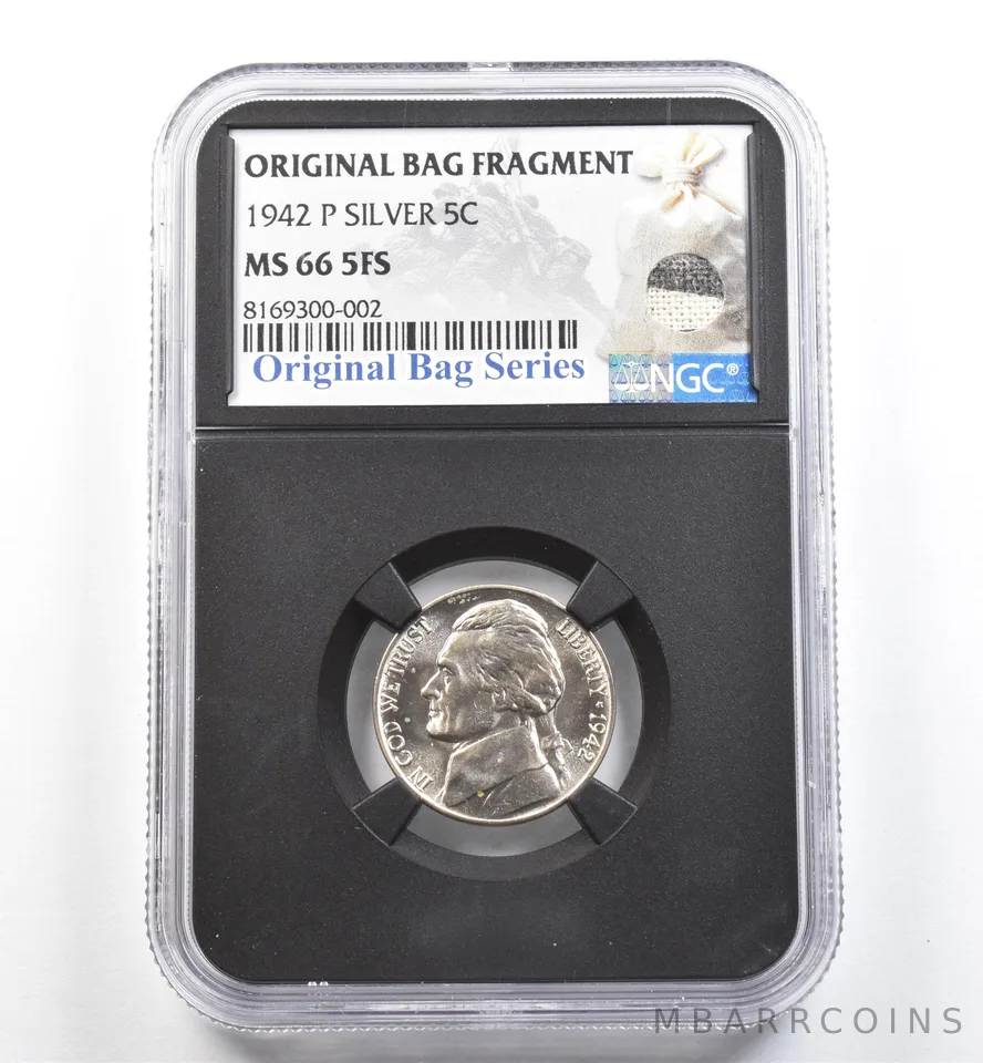 1942-P Jefferson Nickel Silver Original Bag Fragment MS66 5FS NGC *9895