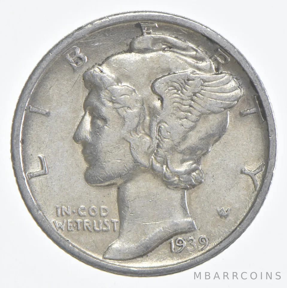 1939-D Mercury Dime 90% Silver AU Almost Unc