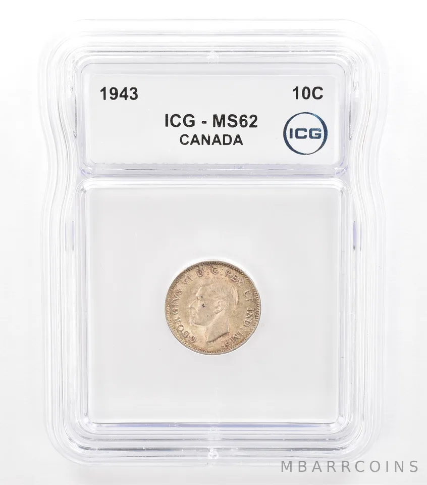 1943 Canada 10 Cents MS62 ICG Beautiful Tone *5761