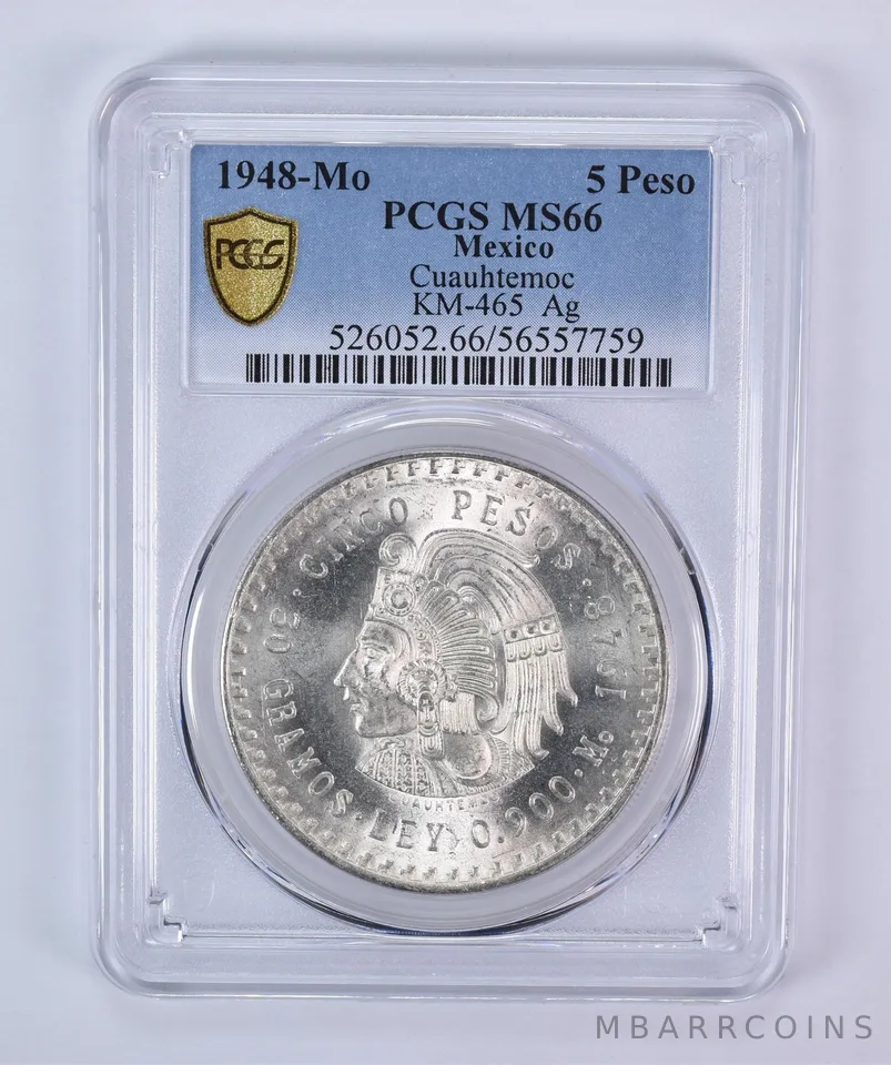 1948 Mo Mexico 5 Pesos Silver Cuauhtemoc KM-465 MS66 PCGS