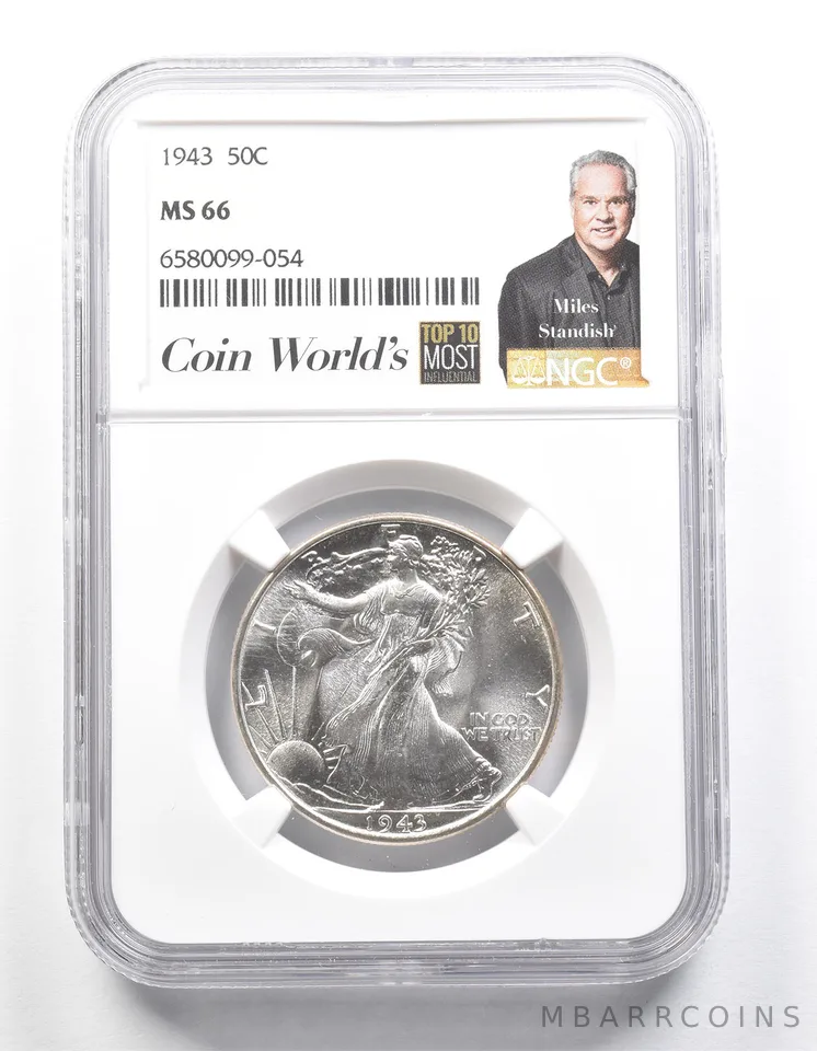 1943 Walking Liberty Half Dollar Miles Standish MS66 NGC a1427