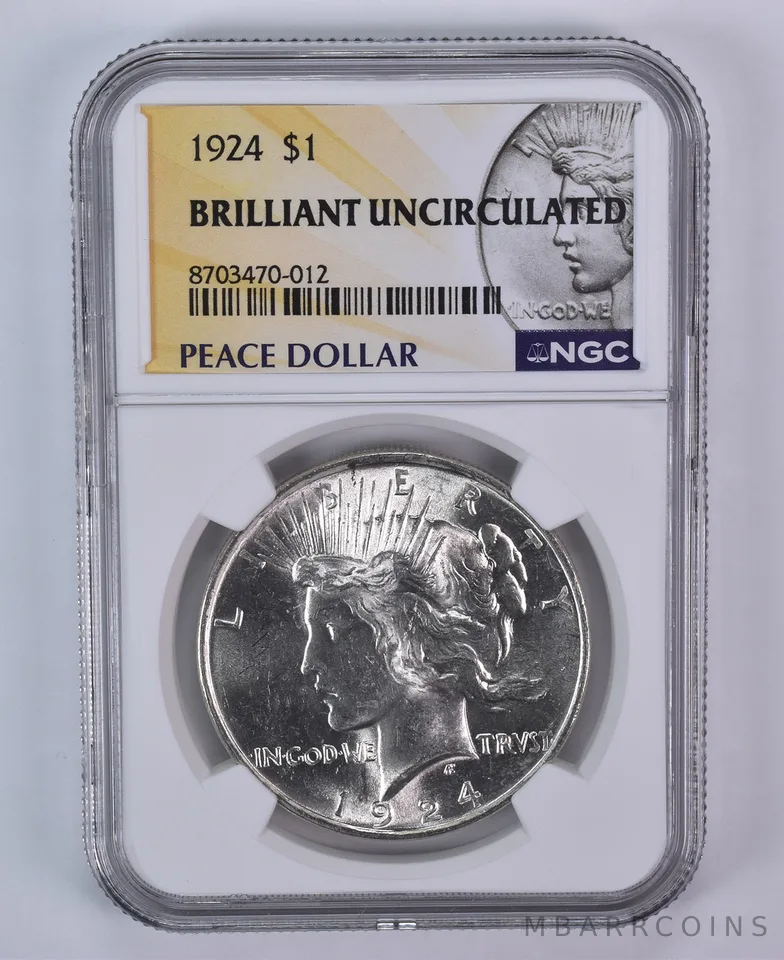 1924 Peace Silver Dollar BU NGC Anniversary Label