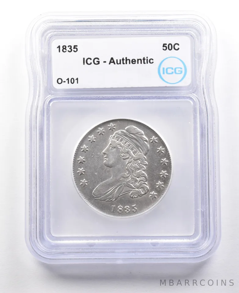 1835 Capped Bust Half Dollar O-101 Authentic ICG Rotated Reverse *2991