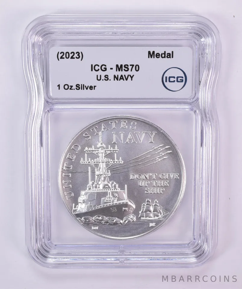 (2023) US Armed Forces Medal Navy 1 Oz Silver MS70 ICG
