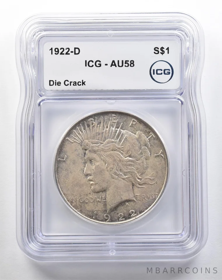 1922-D Peace Silver Dollar Die Crack AU58 ICG a3800