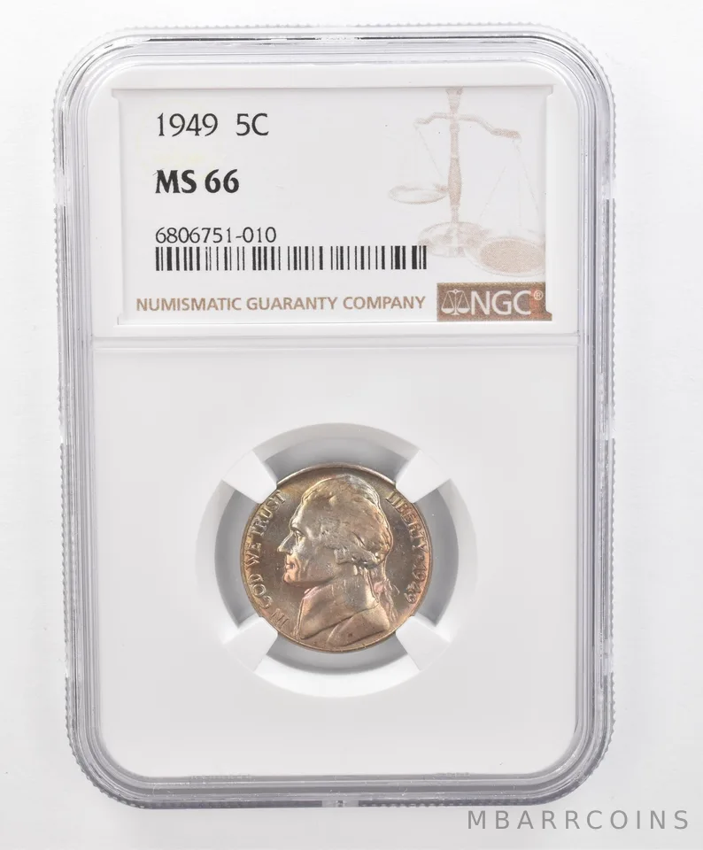 1949 Jefferson Nickel MS66 NGC Beautiful Tone *2706